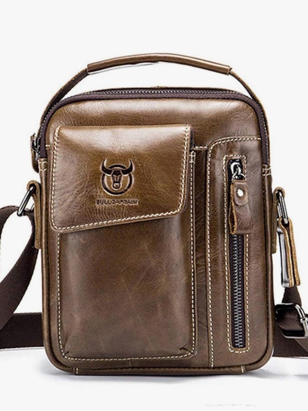 BULL CAPTAIN Brown Leather Crossbody Bag for Men